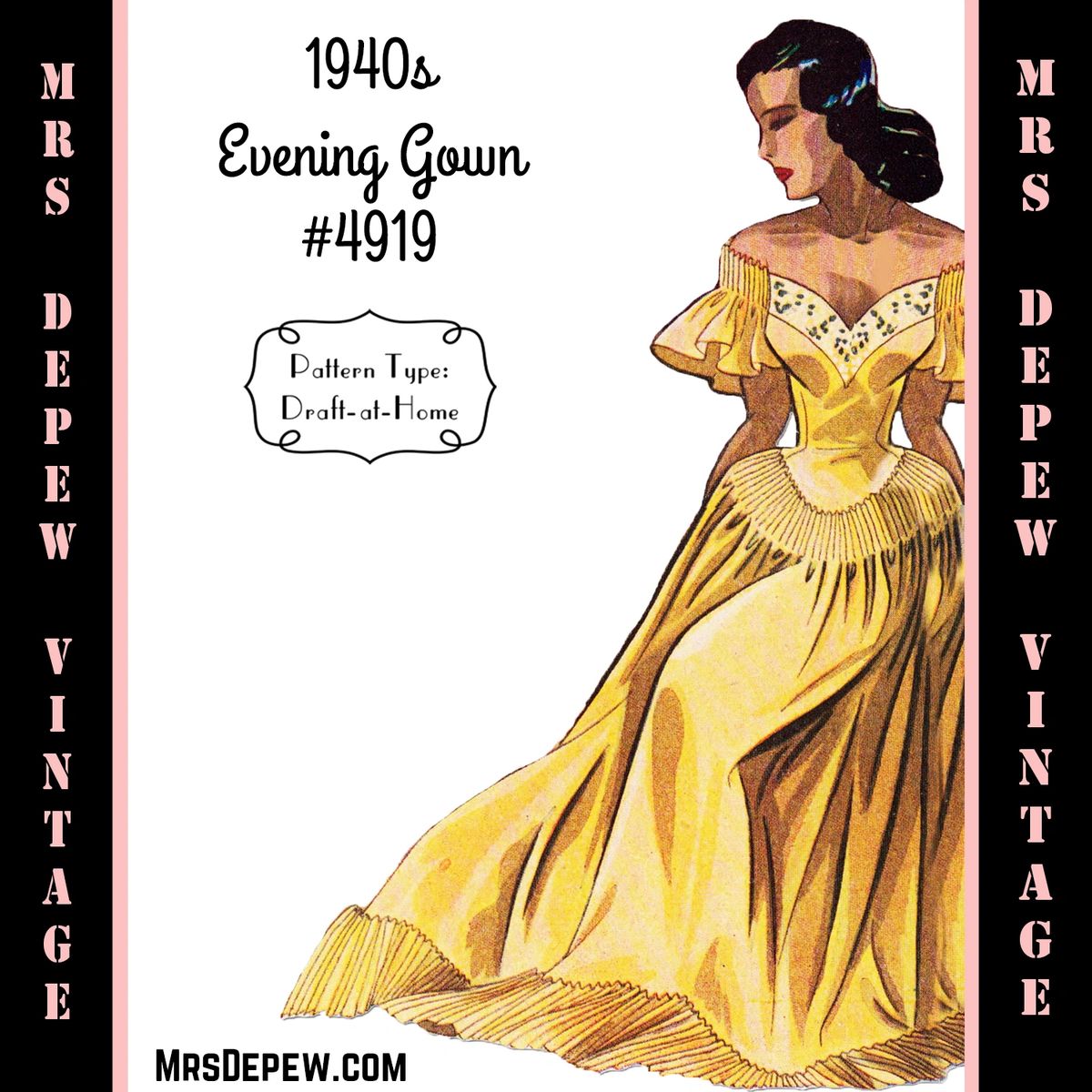 D-A-H Vintage Sewing Pattern 1940s Evening Gown in Any Size - PLUS Size  Included -4919